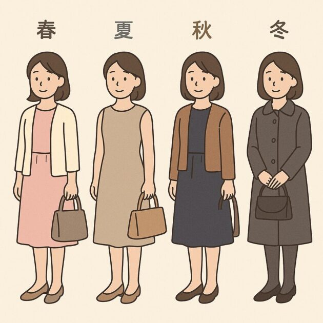 お宮参り季節別ママコーディネート図