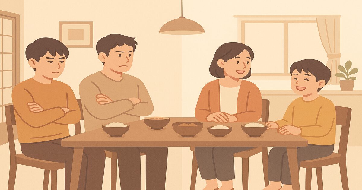 仲が悪い家族の改善 家族が食卓で笑顔になるイラスト