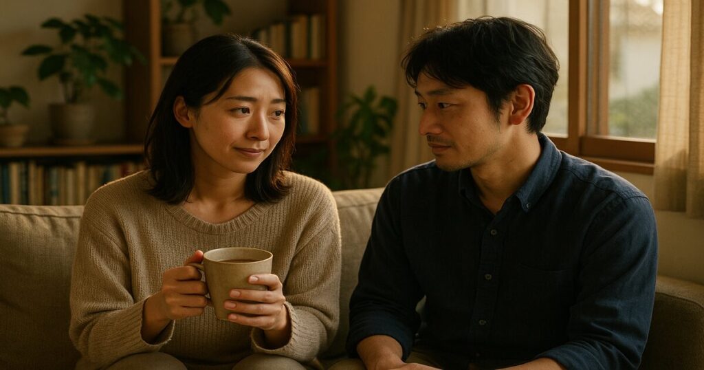 夫婦喧嘩から仲直りするカップルのイメージ