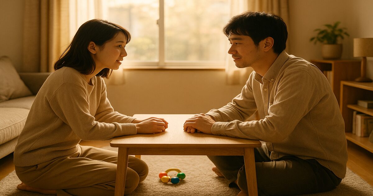 穏やかに話し合い関係を修復しようとする夫婦