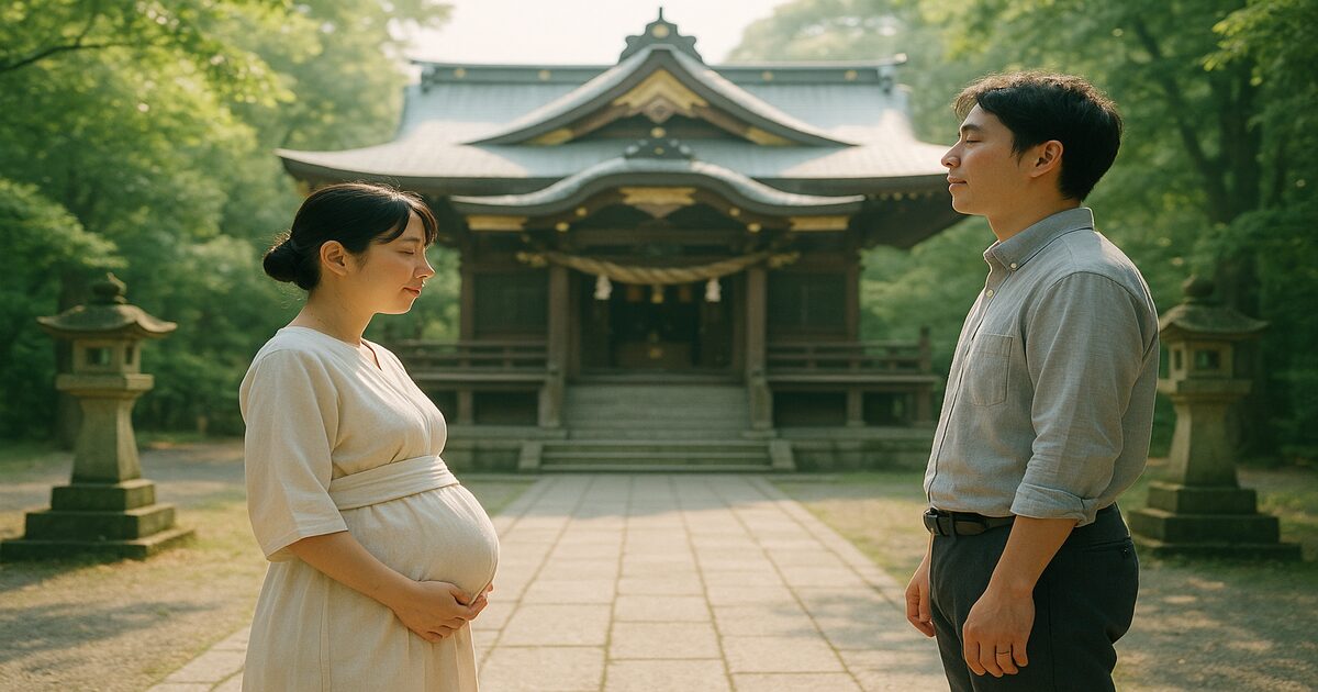 千葉神社で安産祈願する夫婦
