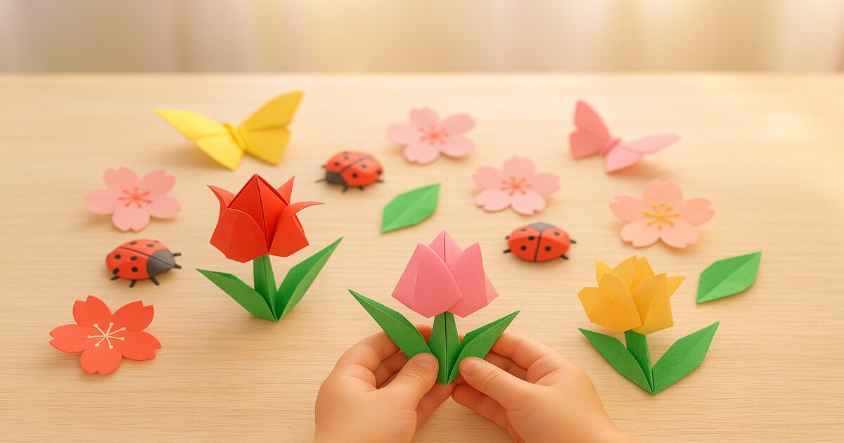 春の折り紙 チューリップ・桜・ちょうちょ・てんとう虫